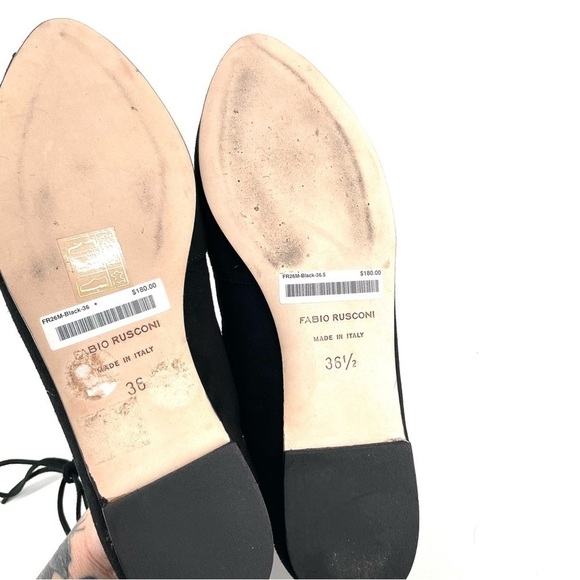 FABIO RUSCONI NWT Suede Black Open Toe Lace Up Ballet Flats - Picture 5 of 5